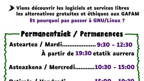 Horaires des permanences de Sorgin Informatique Libre
